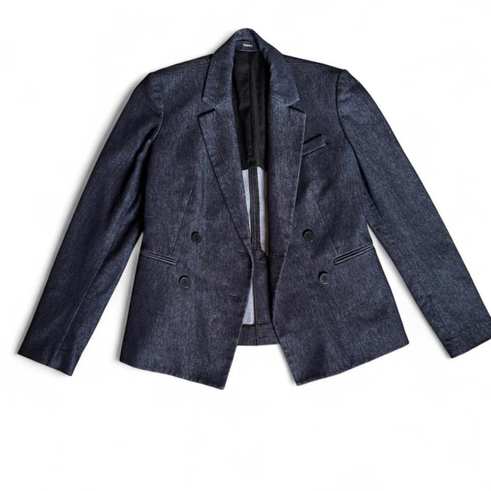 Theory double breasted denim blazer
